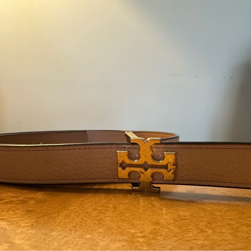 Tory Burch Reversible Leather Women’s Belt in Tan/Pink with Gold Buckle